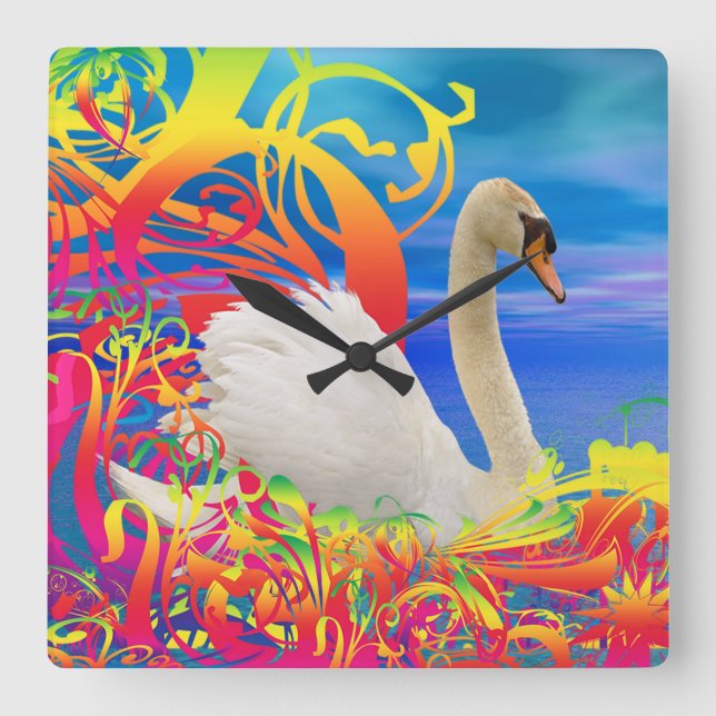 Swan Nest Square Wall Clock (Front)