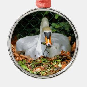 Swan on its nest metal tree decoration