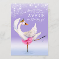 Swan on lake ballet 6th birthday purple invites