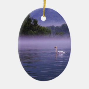 Swan on lake ceramic tree decoration