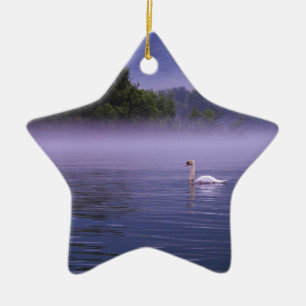 Swan on lake ceramic tree decoration