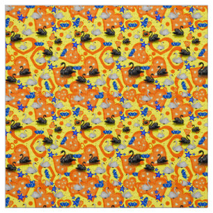 Swan Orange Hearts Yellow Fabric