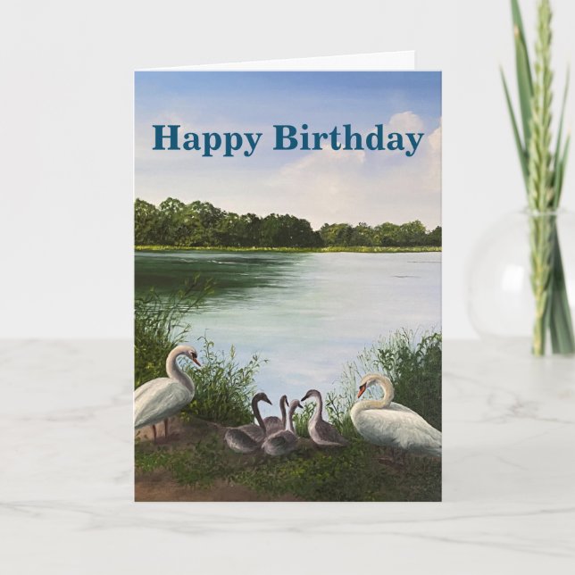 Swan Painting Birthday Card with Shakespeare Quote (Front)