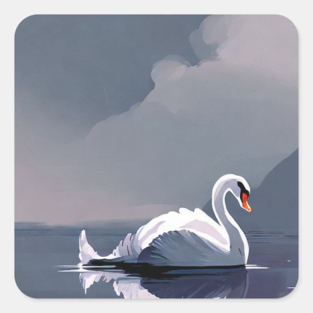 Swan Painting Square Sticker (Front)