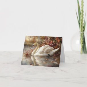 Swan Pastel Autumn Foliage Painting Card