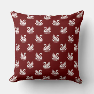Swan Pattern 02 - White on Dark Red Cushion