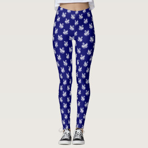 Swan Pattern 02 - White on Deep Navy Blue Leggings