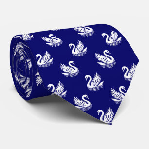 Swan Pattern 02 - White on Deep Navy Blue Tie