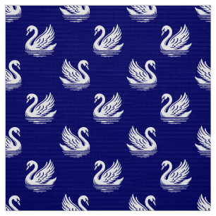Swan Pattern 02 - White on Deep Navy Fabric