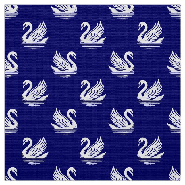 Swan Pattern 02 - White on Deep Navy Fabric (Swatch)