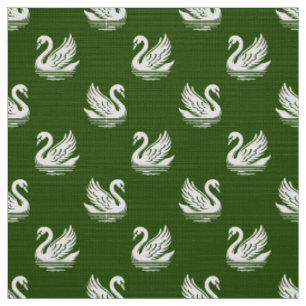 Swan Pattern 02 - White on Forest Green Fabric