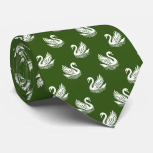 Swan Pattern 02 - White on Forest Green Tie