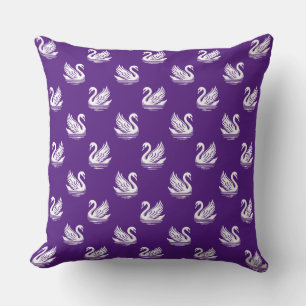 Swan Pattern 02 - White on Royal Purple Cushion