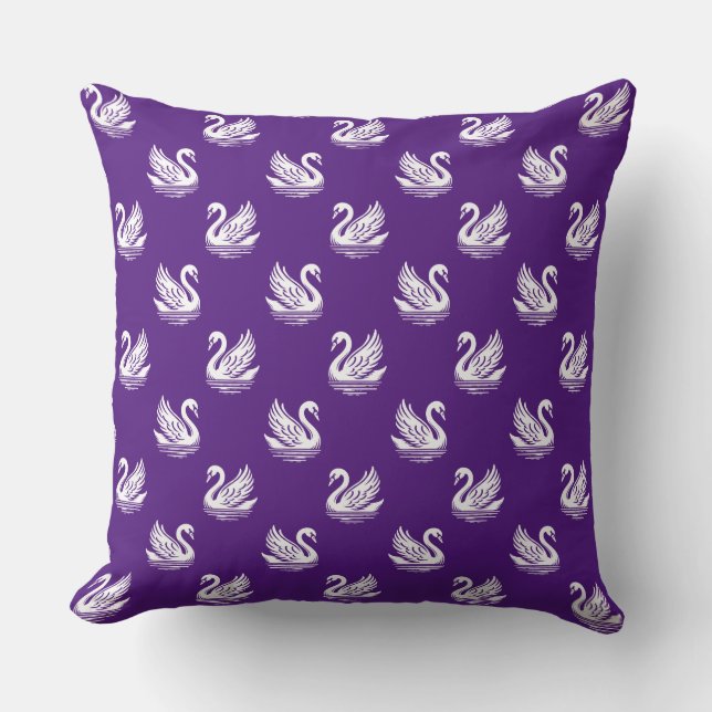 Swan Pattern 02 - White on Royal Purple Cushion (Front)