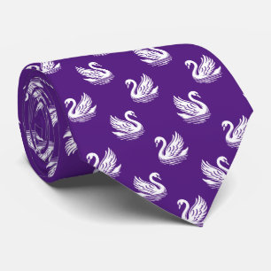Swan Pattern 02 - White on Royal Purple Tie
