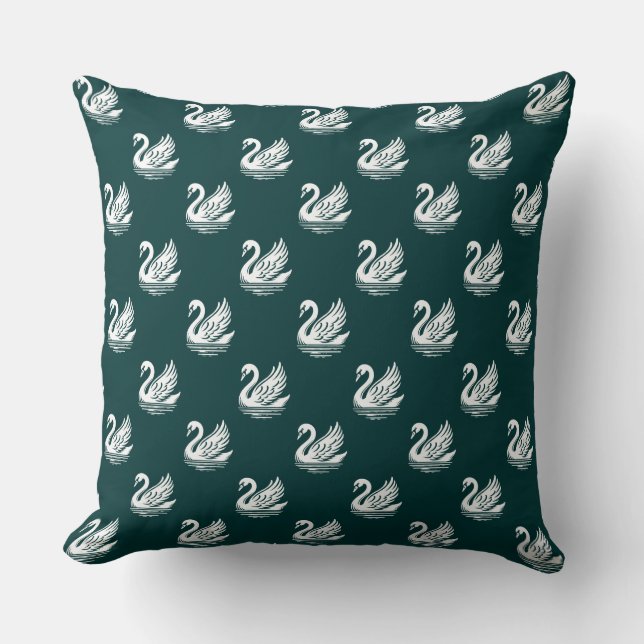 Swan Pattern - White on Dark Green Cushion (Front)