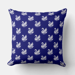 Swan Pattern - White on Deep Navy Blue Cushion