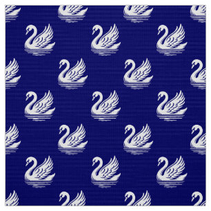 Swan Pattern - White on Deep Navy Fabric