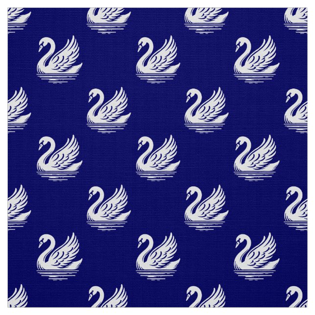 Swan Pattern - White on Deep Navy Fabric (Swatch)