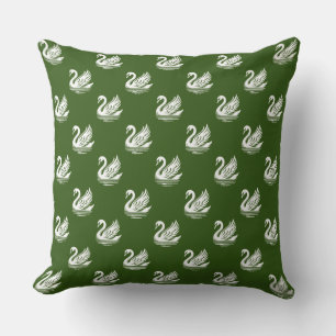Swan Pattern - White on Forest Green Cushion