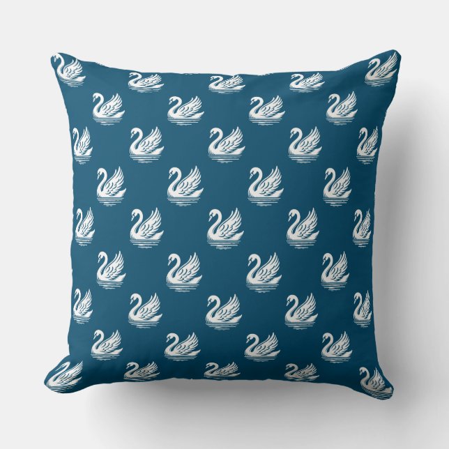 Swan Pattern - White on Ocean Blue Cushion (Front)