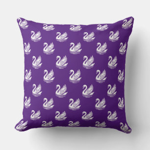 Swan Pattern - White on Royal Purple Cushion