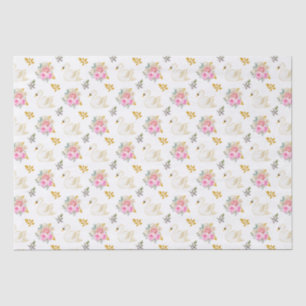 Swan Pink and Gold Floral Roses Tissue Paper