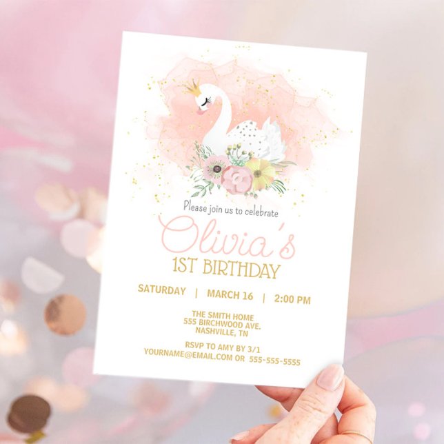 Swan Pink Elegant Princess Birthday Party Invitation (Creator Uploaded)