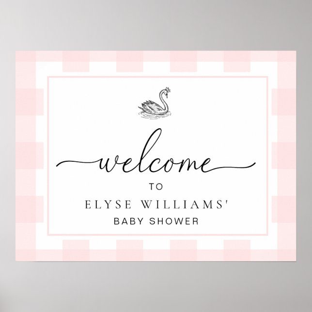 Swan Pink Gingham Welcome Sign (Front)