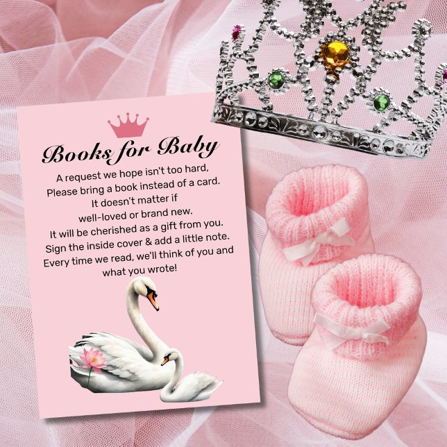 Swan Pink Lotus Floral Baby Shower Book Request Enclosure Card (Creator Uploaded)