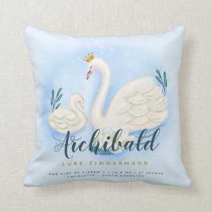 Swan Pond Gold Baby Blue Personalised Birth Cushion
