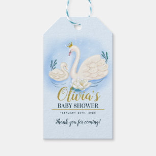 Swan Pond Gold Blue Baby Shower Thank You Gift Tags