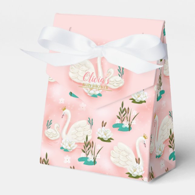 Swan Pond Gold Pink Baby Shower Favour Box (Front Side)