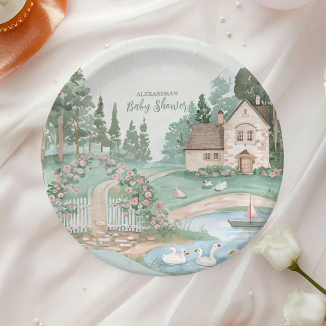 Swan Princess Baby Shower Paper Plate (Creator Uploaded)