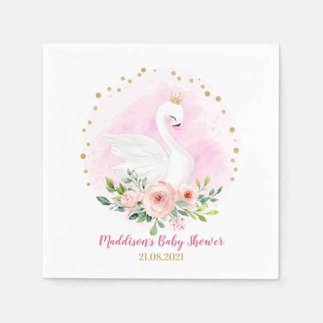 Swan Princess Baby Shower Party Napkin (Front)