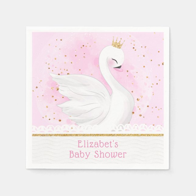Swan Princess Baby Shower Party Napkins (Front)