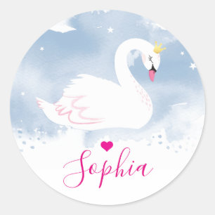 SWAN PRINCESS birthday party elegant pretty blue Classic Round Sticker