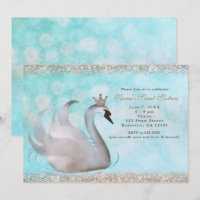 Swan Princess Glitter Birthday Party Invitations