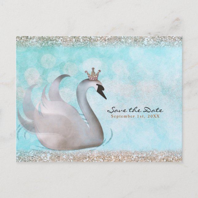 Swan Princess Glitter Fairy Tale Save the Date Announcement Postcard (Front)