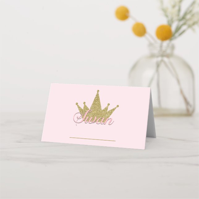 Swan Princess Gold Birthday Party Food Tents Place Card (Front)