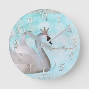 Swan Princess Gold Glitter Boutique Style Custom Round Clock