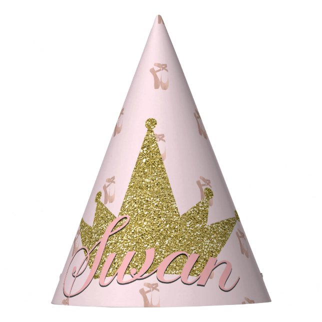 Swan Princess Gold Glitter Crown Birthday Party Hat (Front)