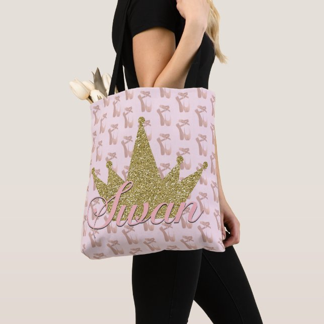 Swan Princess Gold Glitter Crown Glam Tote Bag (Close Up)