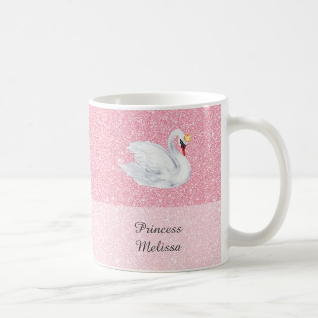 Swan Princess Monogram Pink  Glitter Coffee Mug (Right)