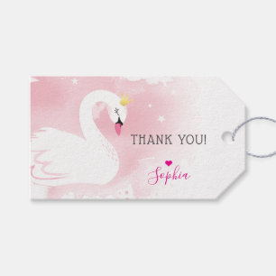 SWAN PRINCESS PARTY thank you pretty girly pink Gift Tags