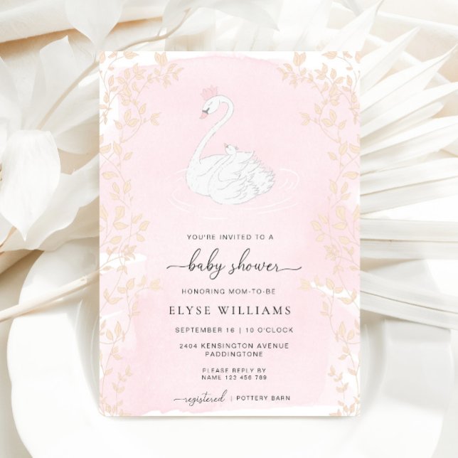 Swan Princess Pink Baby Shower Invitation (Baby Shower Invitation Odette Pink )