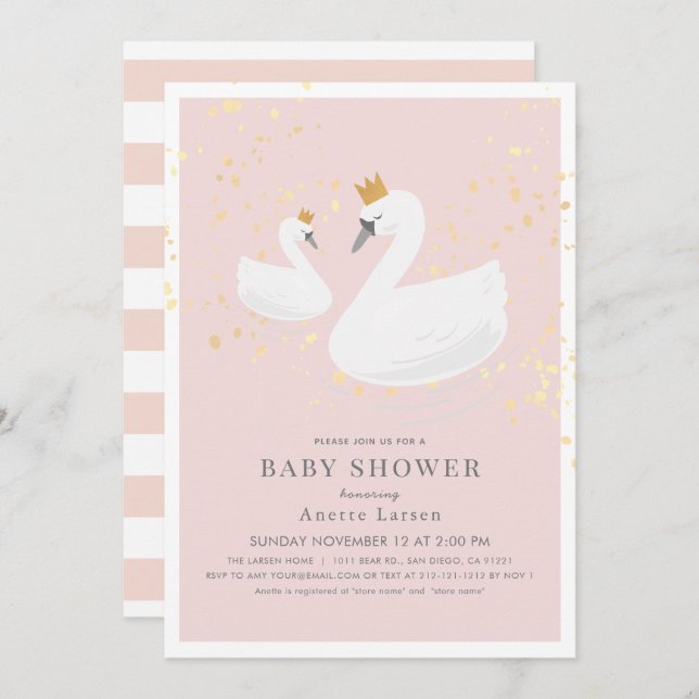 Swan Princess Pink Baby Shower Invitation (Front/Back)