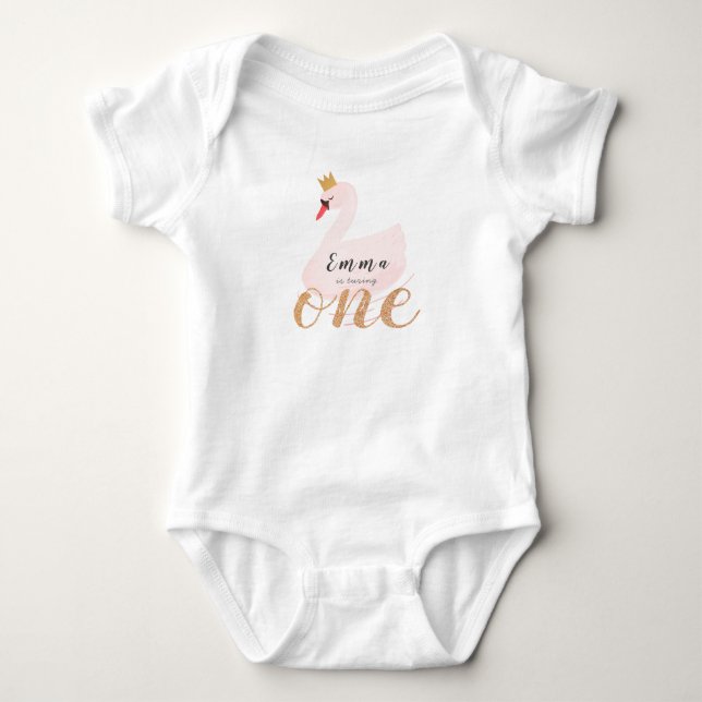 Swan Princess Pink Girl 1st Birthday Baby Bodysuit (Front)