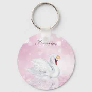 Swan Princess Pink Glitter Lake Monogram   Key Ring