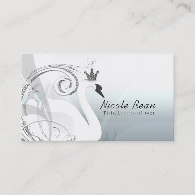 Swan Princess Silver & White Elegant Custom Chic Business Card (Front)